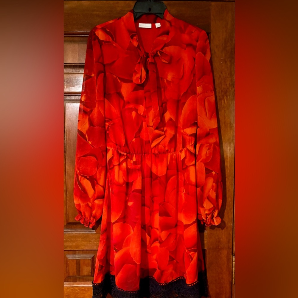 New York & Company Vibrant Red Long Sleeve Dress